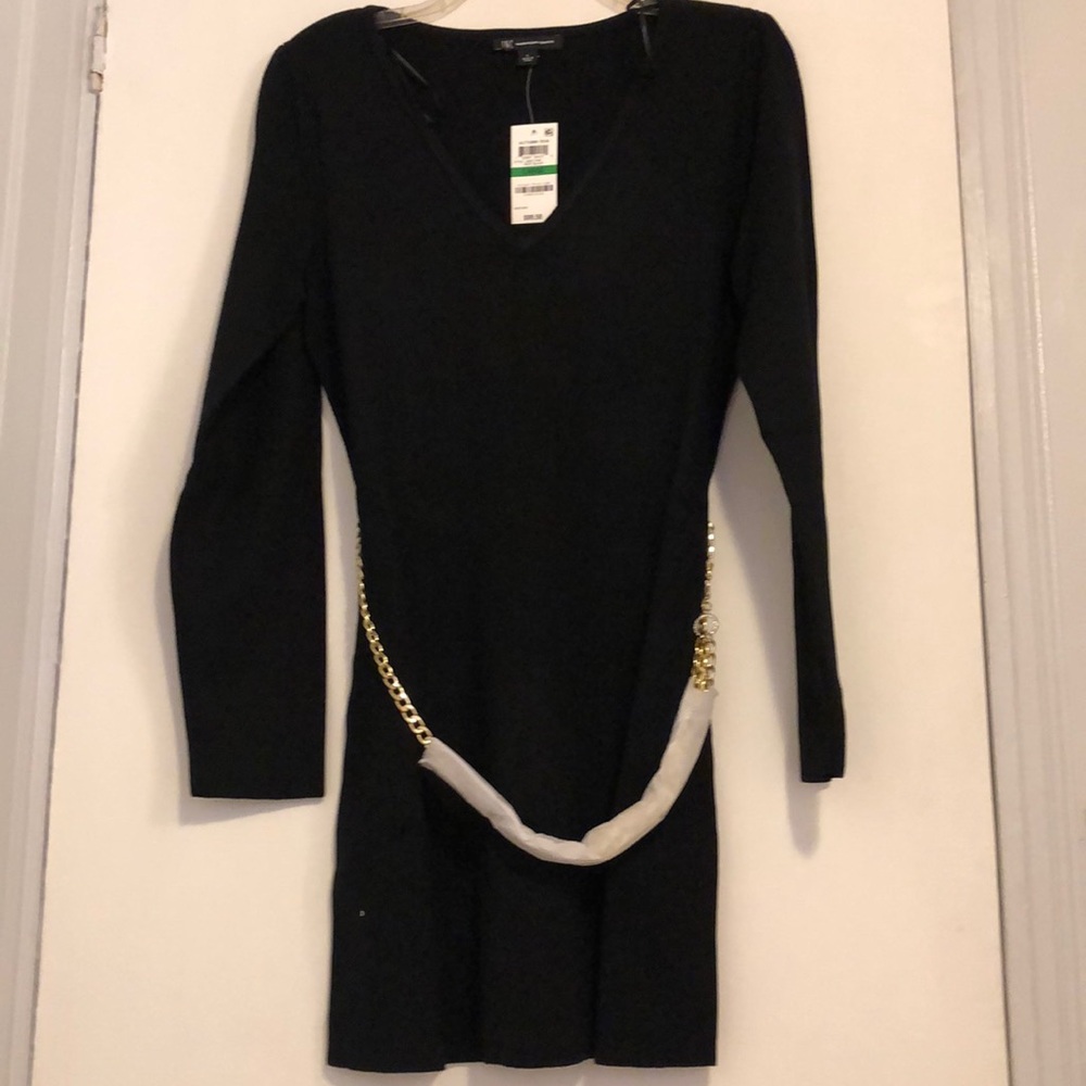 INC black 32” long large sweater with chain